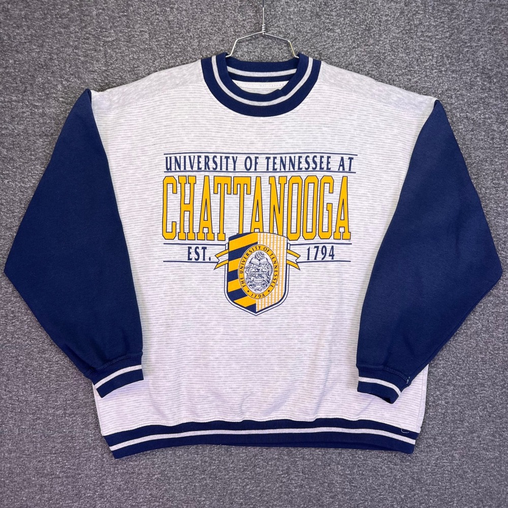 Gear Sweatshirt Unisex Large Grey Navy UTC Chattanooga Collegiate Vintage Retro - Picture 9 of 16